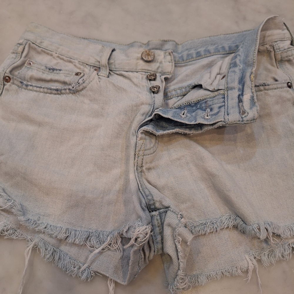 BDG OMGirl Denim Jean Shorts Sz 28 Lt Wash Distressed CutOff Urban Outfitters
